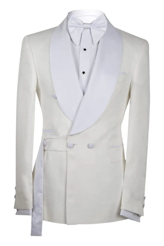 Lawrence Bespoke White Shawl Lapel  Double Breasted Wedding Suits