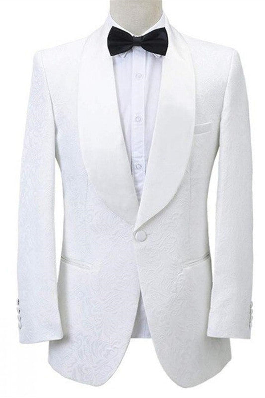 Alston Bespoke White Shawl Lapel Jacquard Men Suits For Wedding