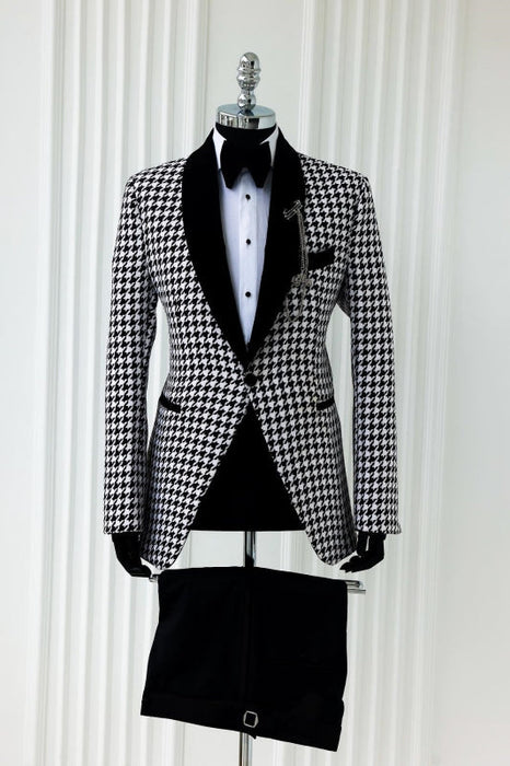 Cornelius Bespoke White Shawl Lapel Jacquard Wedding Suits For Men