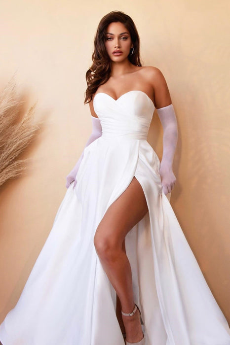 White Strapless Sweetheart A-Line Prom Dress with Split