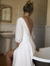 White Wedding Dresses With Train A Line Floor Length 3/4 Length Sleeves Pleated V Neck Bridal Dresses