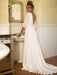 White Wedding Dresses With Train A Line Floor Length 3/4 Length Sleeves Pleated V Neck Bridal Dresses