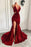 Wine Red Halter Sequins Mermaid Prom Dress with Split