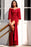 Wine Red Long Sleeve Off-the-Shoulder Evening Dress with Split