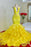 Yellow Lace Spaghetti-Straps Mermaid Prom Dress with Ruffles