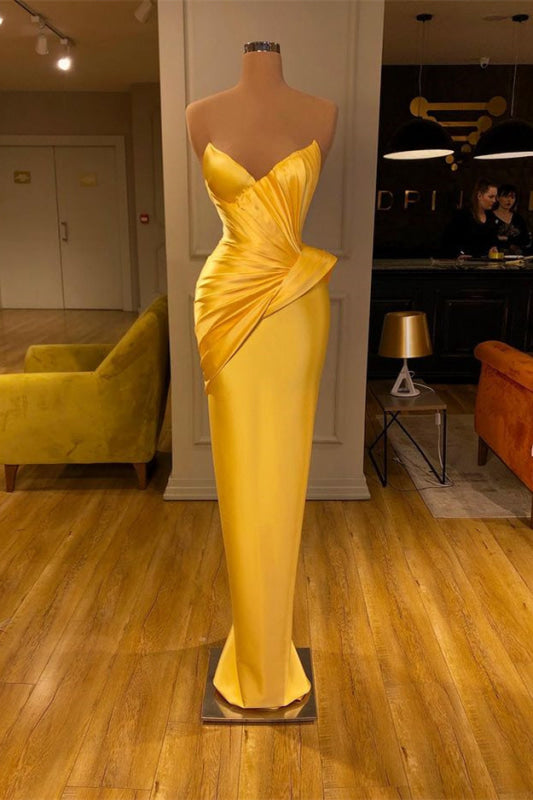 Yellow Mermaid V-Neck Prom Dress With Sleeveless - Online