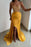 Yellow Off-The-Shoulder Sequins Pleated Long Mermaid Prom Dress