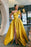 Yellow One-Shoulder Prom Dress Split with Pockets