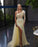 Yellow One Shoulder Sleeveless Beads High Slit Prom Dress