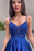 Regal Blue Lace Applique Prom Dress with Elegant Pockets