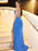 Sapphire Seas Split Prom Gown with Elegant Straps