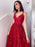 Sleeveless Lace Appliques Red Prom Dress