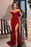 Off-The-Shoulder Sweetheart Sequins Mermaid Prom Dress With Split - Red