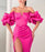 Radiant Fuchsia Mermaid Evening Gown with Off-the-Shoulder Puff Sleeves and Daring Split