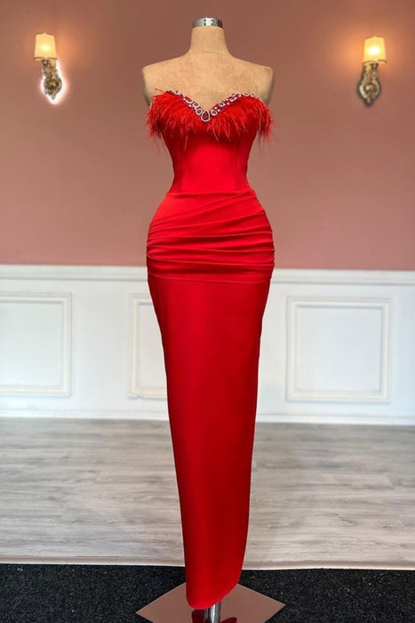 Glamorous Red Satin Prom Gown with Sleeveless Design and Tassel Detailing