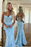 Prom Dress: Baby Blue Ball Gown adorned with Mermaid Appliques