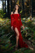 Burgundy Mermaid Evening Dress with Stunning Slit and Elegant Long Sleeves