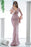 Pink Long Sleeve Beaded V-Neck Feather Mermaid Prom Dress