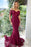 Off-The-Shoulder Burgundy Mermaid Prom Dress with Short Sleeves and Applique