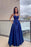 Regal Blue Lace Applique Prom Dress with Elegant Pockets