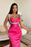 Fuchsia Mermaid Prom Dress with Spaghetti Straps High Slit V-Neck Sleeveless