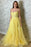 Long Evening Dress with Yellow Lace Appliques