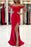 Off-the-Shoulder Prom Dress with Split Hem in Red