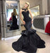 A| Bridelily Black Mermaid Beads Prom Dresses Appliques Evening Dresses - Prom Dresses