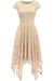 A| Bridelily Womens Floral Lace Cap Sleeve Handkerchief Hem Cocktail Party Swing Dress - S / Apricot - lace dresses