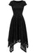A| Bridelily Womens Floral Lace Cap Sleeve Handkerchief Hem Cocktail Party Swing Dress - S / Black - lace dresses