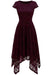A| Bridelily Womens Floral Lace Cap Sleeve Handkerchief Hem Cocktail Party Swing Dress - S / Burgundy - lace dresses