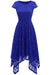 A| Bridelily Womens Floral Lace Cap Sleeve Handkerchief Hem Cocktail Party Swing Dress - S / Navy Blue - lace dresses