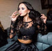 A-line Black Two Piece Long Sleeve Floor Length Satin Evening Dress - Prom Dresses
