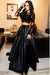 A-line Black Two Piece Long Sleeve Floor Length Satin Evening Dress - Prom Dresses