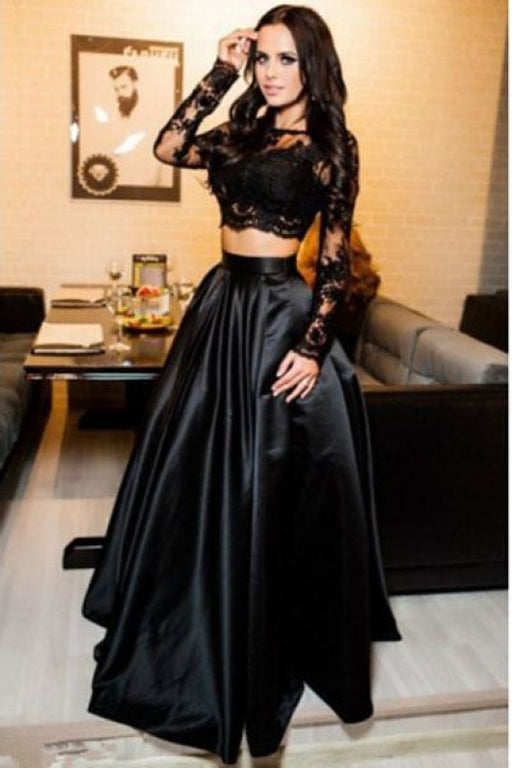 Modest V-Neck Side Slit Black Long Prom Dresses 2021 - Bridelily