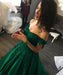 A Line Burgundy Off the Shoulder Lace Up Back Applique Satin Long Prom Dress - Prom Dresses