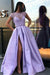 A Line Cap Sleeves Prom Dress Satin Graduation School Party Gown with Side Split - Prom Dresses