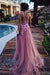 A Line Cheap Halter Tulle Prom Appliques Long Party Dress with Rhinestones - Prom Dresses