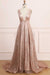 A Line Deep V Neck Long Prom with Sequins Glitter Sleeveless Evening Dress - Prom Dresses