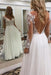 A Line Floor Length Long Sleeves V Neck Tulle Beach Wedding Dress - Wedding Dresses