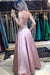 A Line Halter Backless Pink Prom with Pockets Long Formal Dresses - Prom Dresses