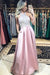 A Line Halter Backless Pink Prom with Pockets Long Formal Dresses - Prom Dresses