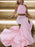 A-Line Halter Sleeveless Sweep/Brush Train With Ruffles Satin Two Piece Dresses - Prom Dresses