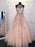 A Line High Neck Pink Lace Long Prom Dresses, Pink Lace Formal Graduation Evening Dresses