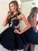 A-line Homecoming Short Prom Chiffon Black Backless Cocktail Dress with Appliques - Prom Dresses