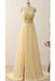 A Line Jewel Sleeveless Appliqued Prom with Beading Yellow Chiffon Evening Dress - Prom Dresses