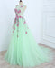 A Line Mint Green Sleeveless Formal with Appliques Long Tulle Prom Dress - Prom Dresses