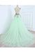 A Line Mint Green Sleeveless Formal with Appliques Long Tulle Prom Dress - Prom Dresses