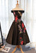 A Line Off Shoulder Black Ankle Length Satin Prom Dresses with Appliques - Prom Dresses