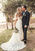 A Line Off the Shoulder Lace Short Sleeve Backless Long Beach Wedding Dress - Wedding Dresses